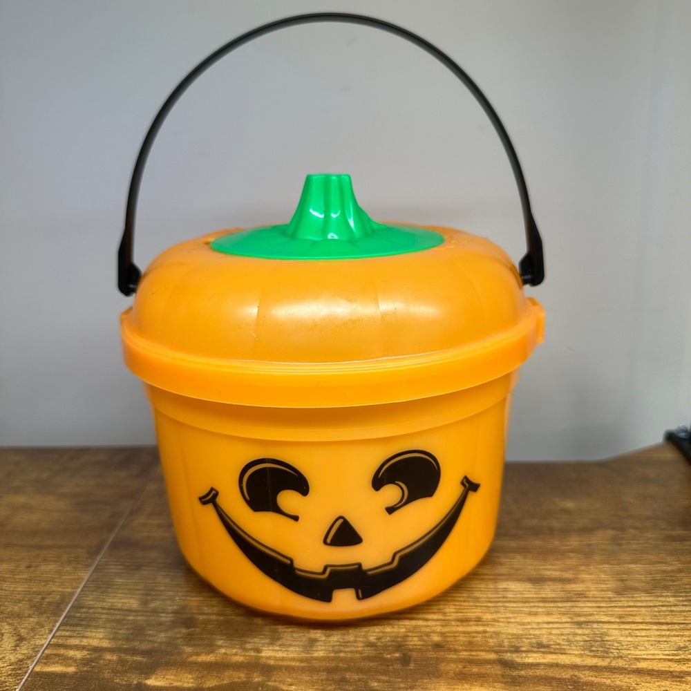 Vintage 1991 McDonalds Halloween Happy Meal McPunkn Pumpkin Bucket Pail with Lid
